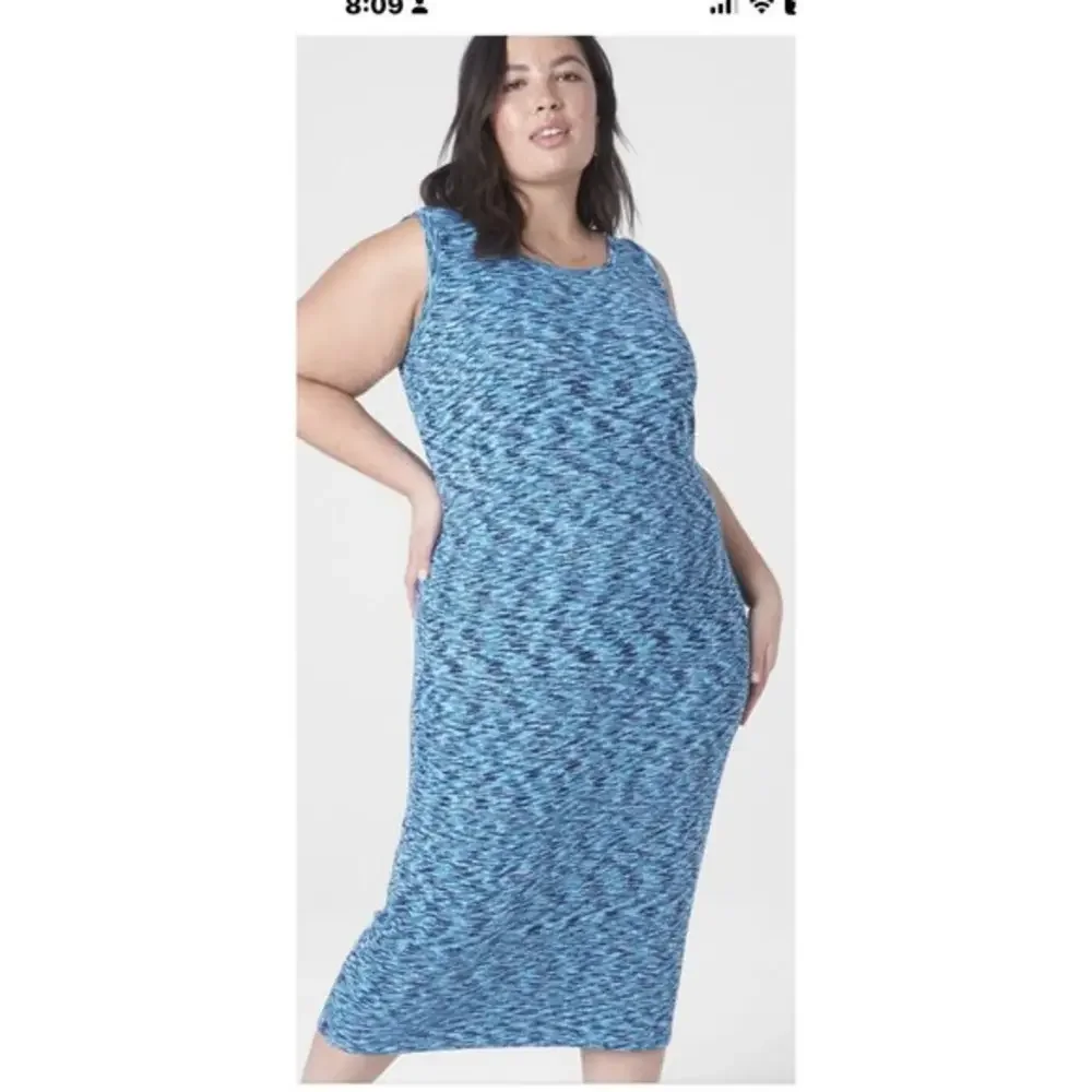 NWT lane Bryant Bodycon Blue Black Spacedye Rib Long Sleeveless Dress 18 20 Tank